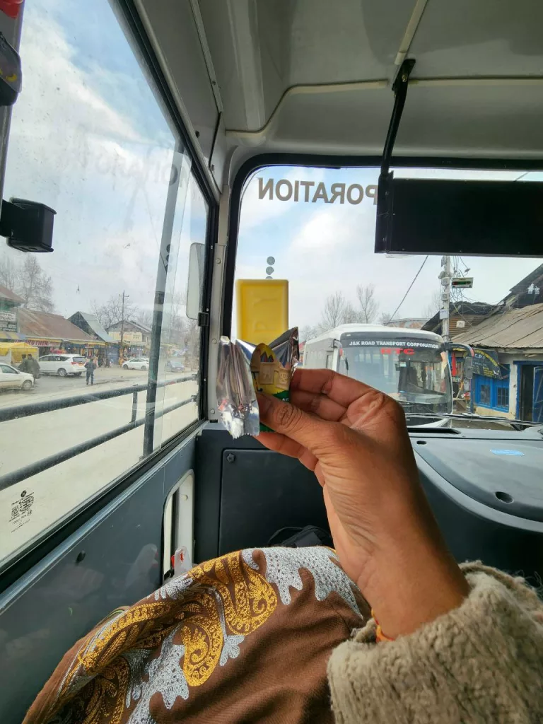 sitting inside bus from srinagar to jammu