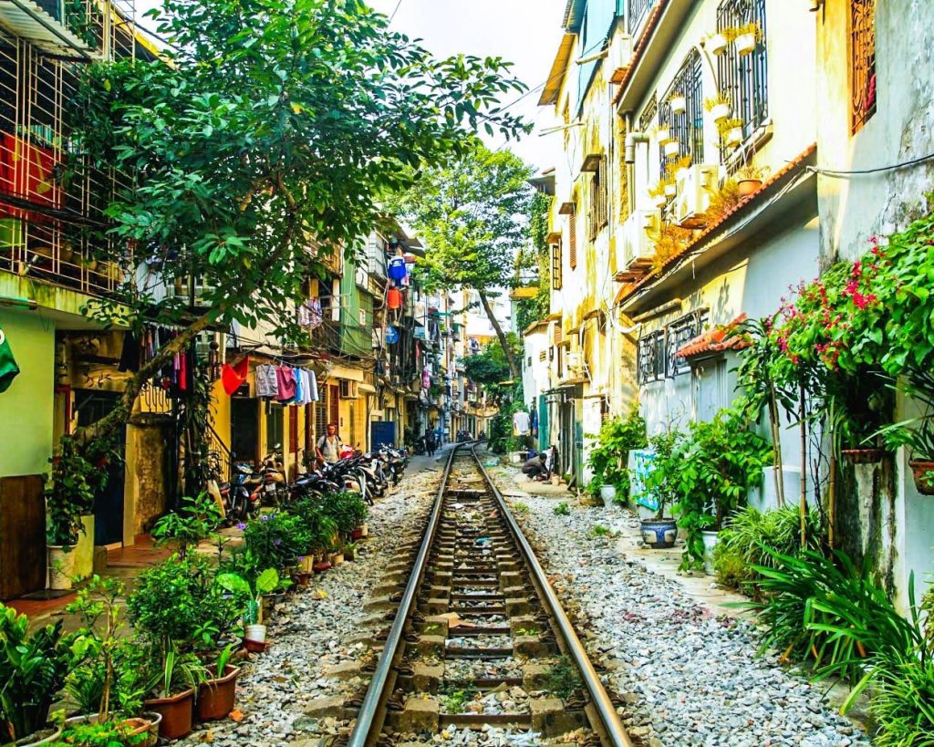 Train Street between houses in Vietnam