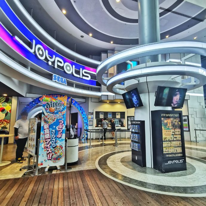 Ticket counter and entrance to Joypolis, Tokyo, Japan