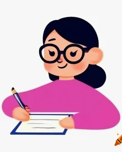 Animated image of a woman writing something