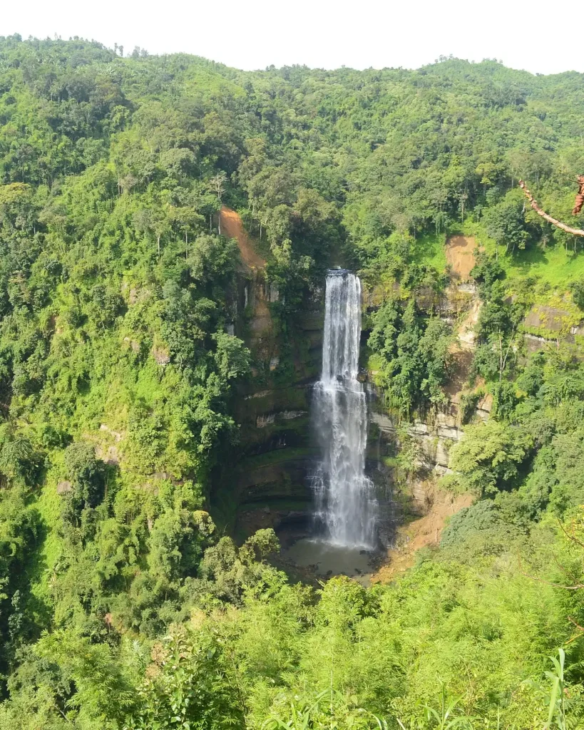 Drone view of Vantawng waterfall surrounded by forests